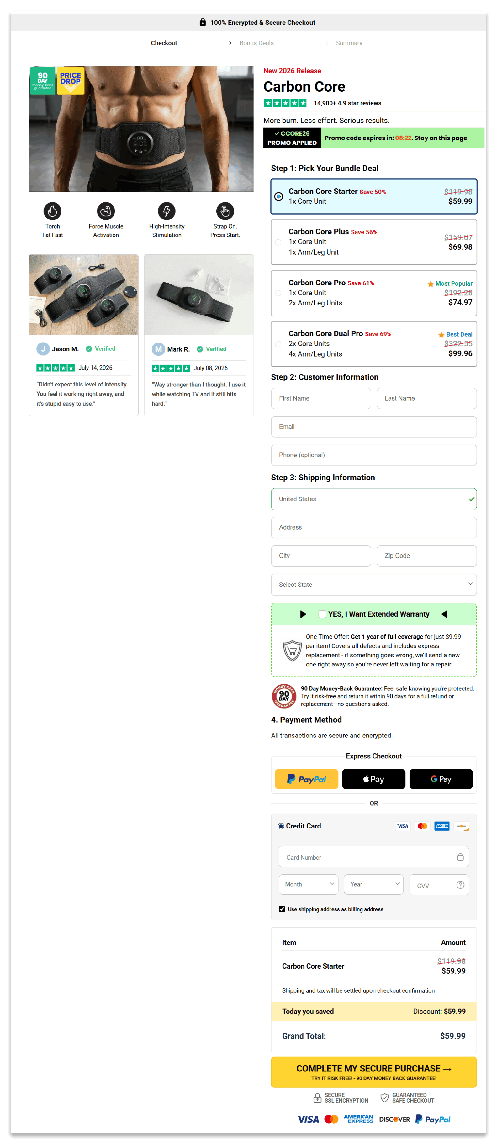 Carbon Core Ab Stimulator checkout page